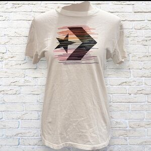 Converse White Graphic Women's T-Shirt with Embroidered Rainbow lines Size XS